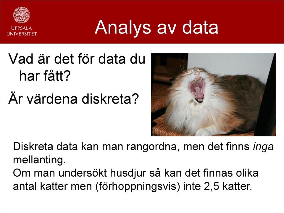 Diskreta data kan man rangordna, men det finns inga