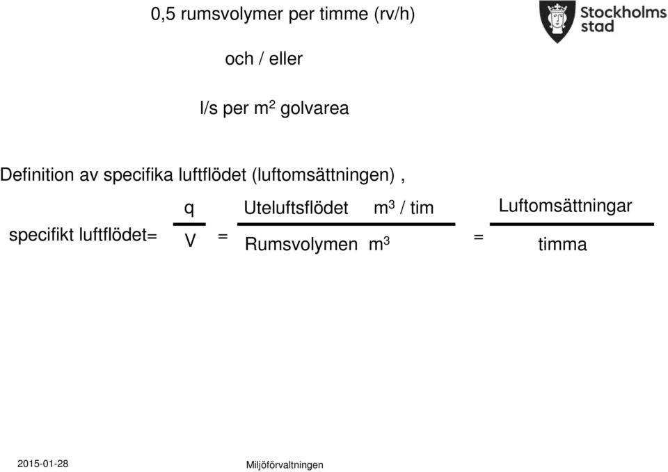 (luftomsättningen), q Uteluftsflödet m 3 / tim