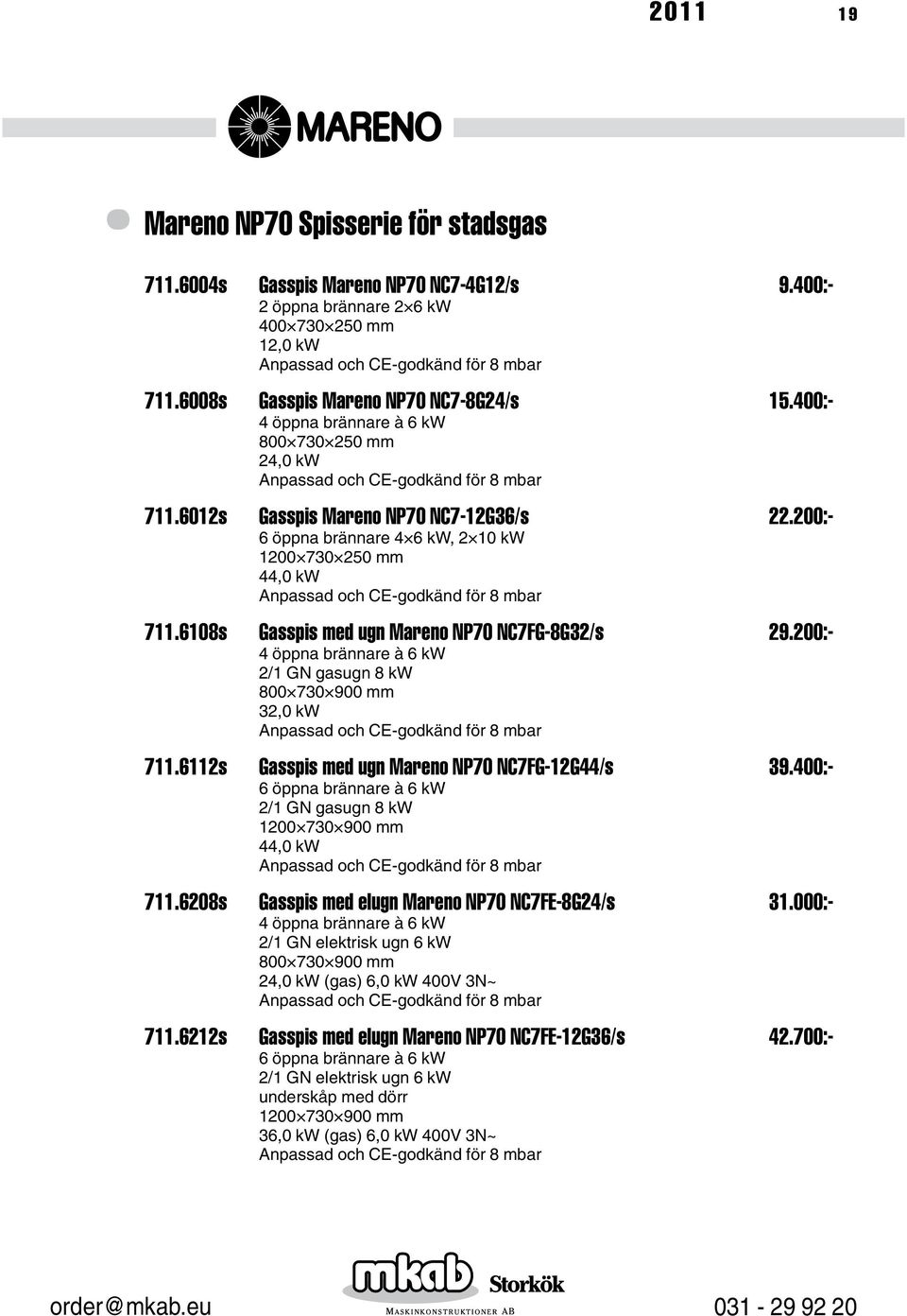 200:- 4 öppna brännare à 6 kw 2/1 GN gasugn 8 kw 32,0 kw 711.6112s Gasspis med ugn Mareno NP70 NC7FG-12G44/s 39.400:- 6 öppna brännare à 6 kw 2/1 GN gasugn 8 kw 1200 730 900 mm 44,0 kw 711.