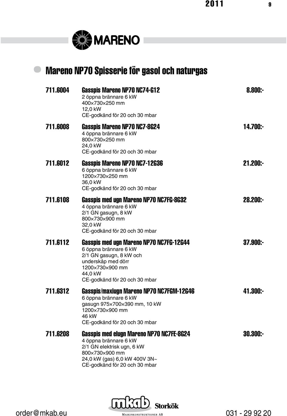 200:- 4 öppna brännare 6 kw 2/1 GN gasugn, 8 kw 32,0 kw 711.6112 Gasspis med ugn Mareno NP70 NC7FG-12G44 37.