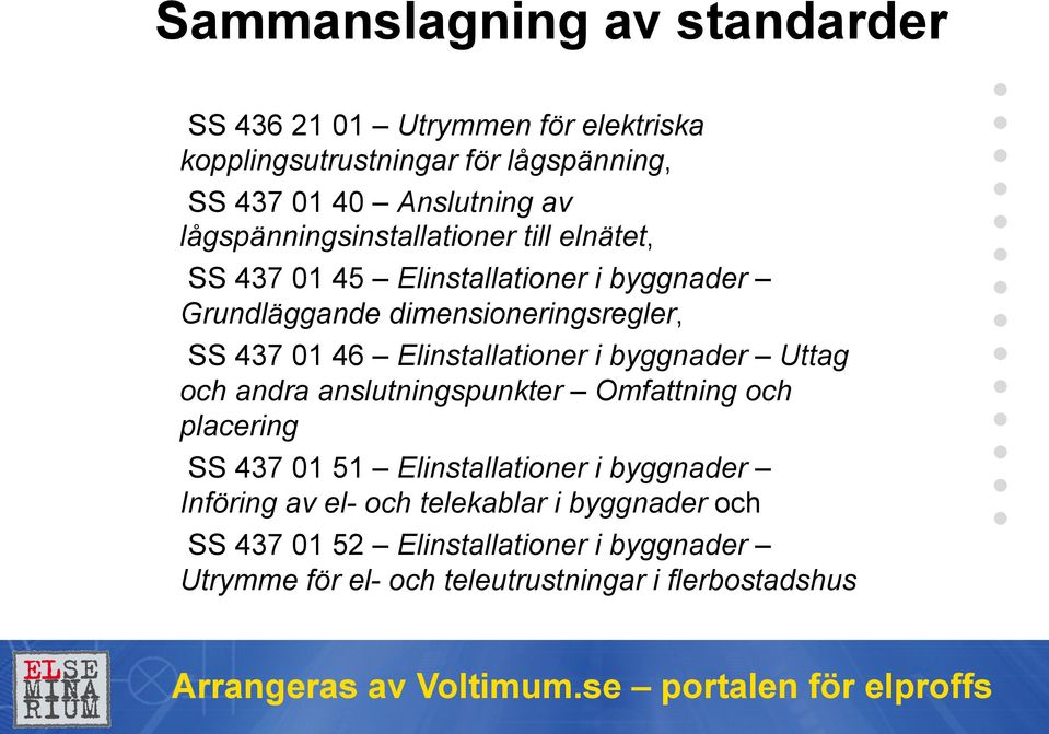 Elinstallationer i byggnader Uttag och andra anslutningspunkter Omfattning och placering SS 437 01 51 Elinstallationer i byggnader