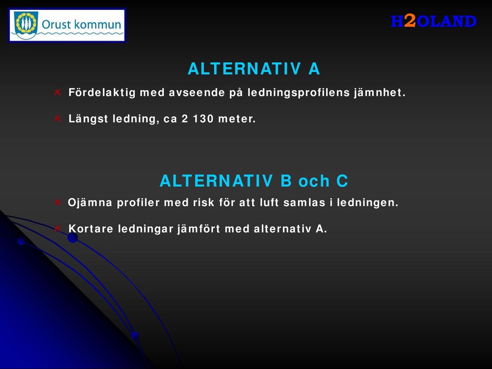 Längst ledning, ca 2 130 meter.