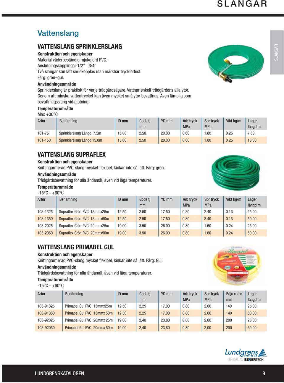Även lämplig som bevattningsslang vid gjutning. Max +30 C Artnr Benämning ID Gods tj YD 101-75 Sprinklerslang Längd 7.5m 15.00 2.50 20.00 0.60 1.80 0.25 7.50 101-150 Sprinklerslang Längd 15.0m 15.