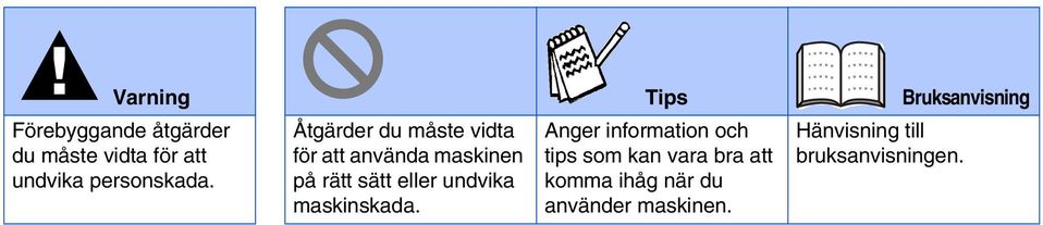 Åtgärder du måste vidta för att använda maskinen på rätt sätt eller undvika