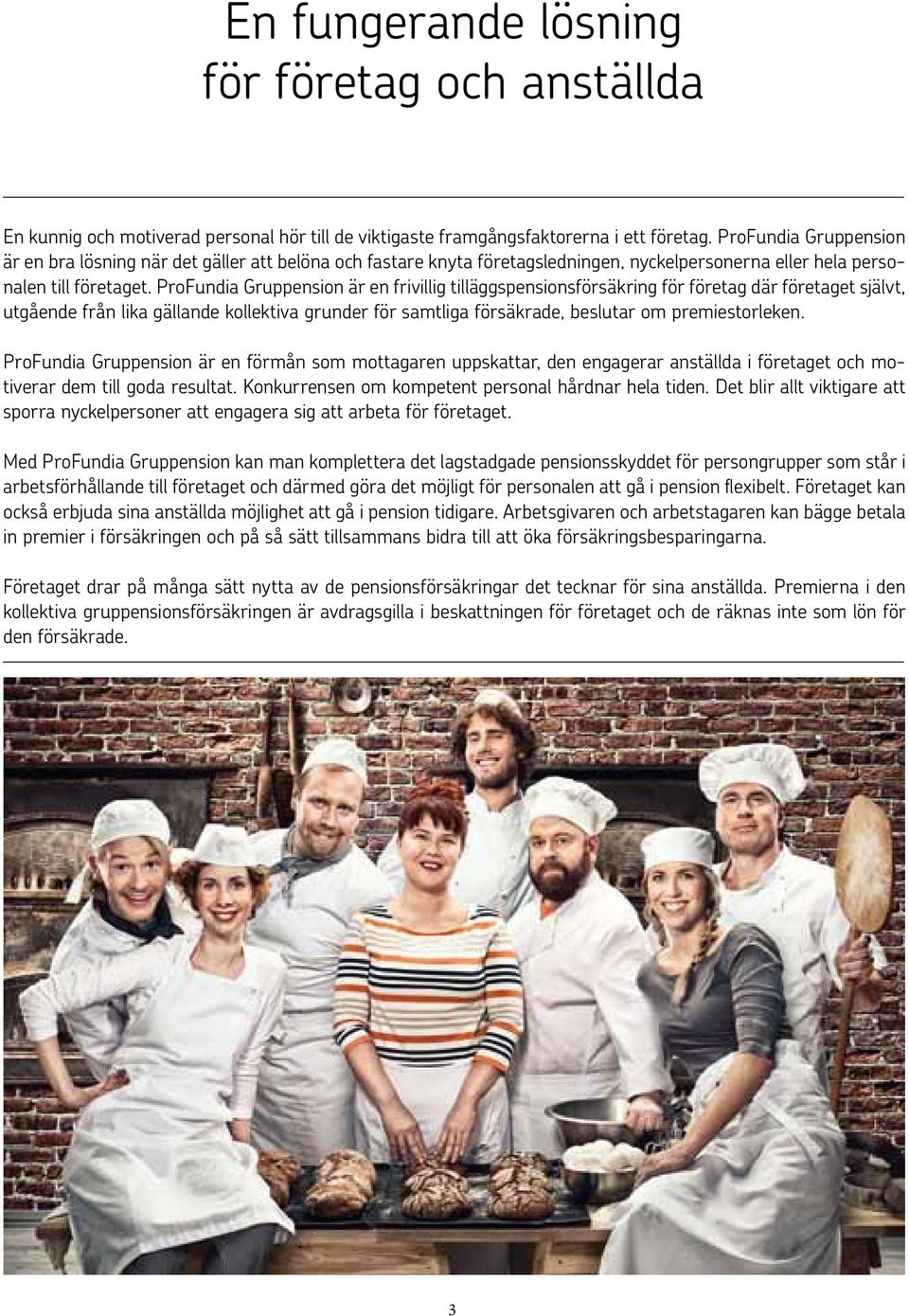 ProFundia Gruppension är en frivillig tilläggspensionsförsäkring för företag där företaget självt, utgående från lika gällande kollektiva grunder för samtliga försäkrade, beslutar om premiestorleken.