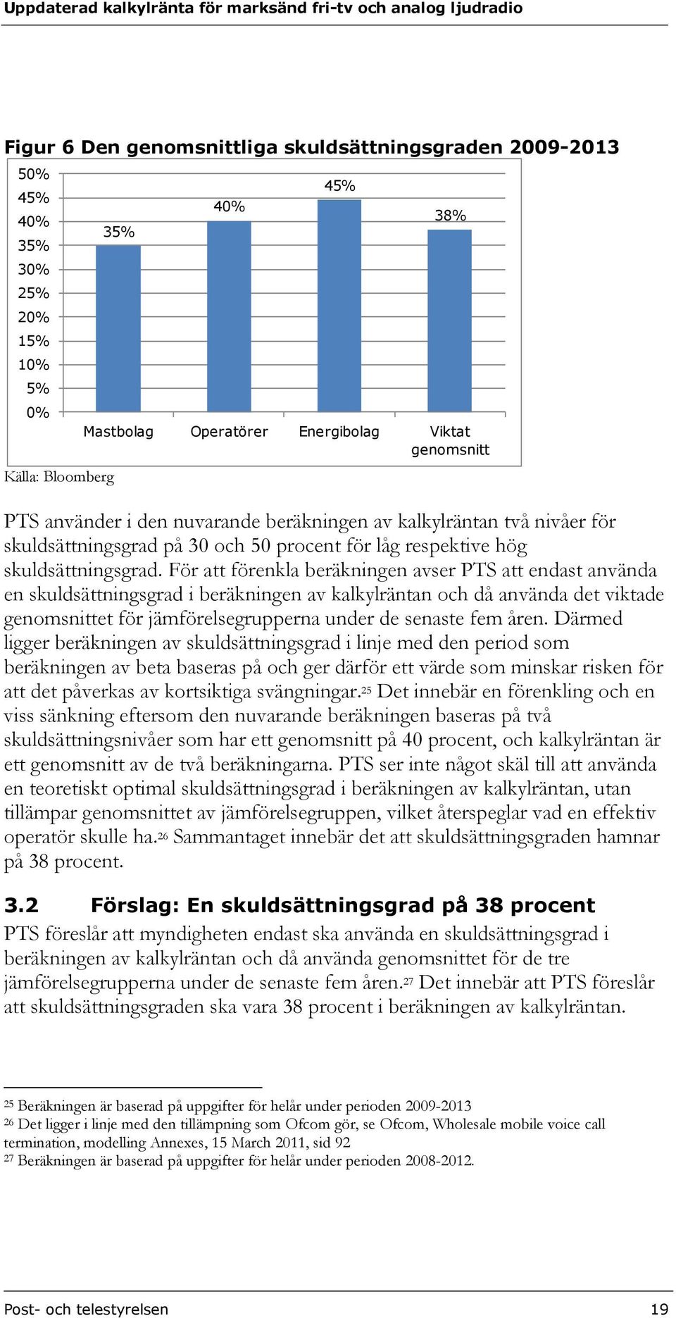 För att förenkla beräkningen avser PTS att endast använda en skuldsättningsgrad i beräkningen av kalkylräntan och då använda det viktade genomsnittet för jämförelsegrupperna under de senaste fem åren.