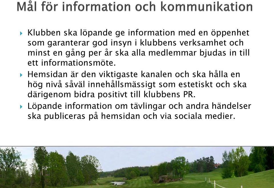 Hemsidan är den viktigaste kanalen och ska hålla en hög nivå såväl innehållsmässigt som estetiskt och ska