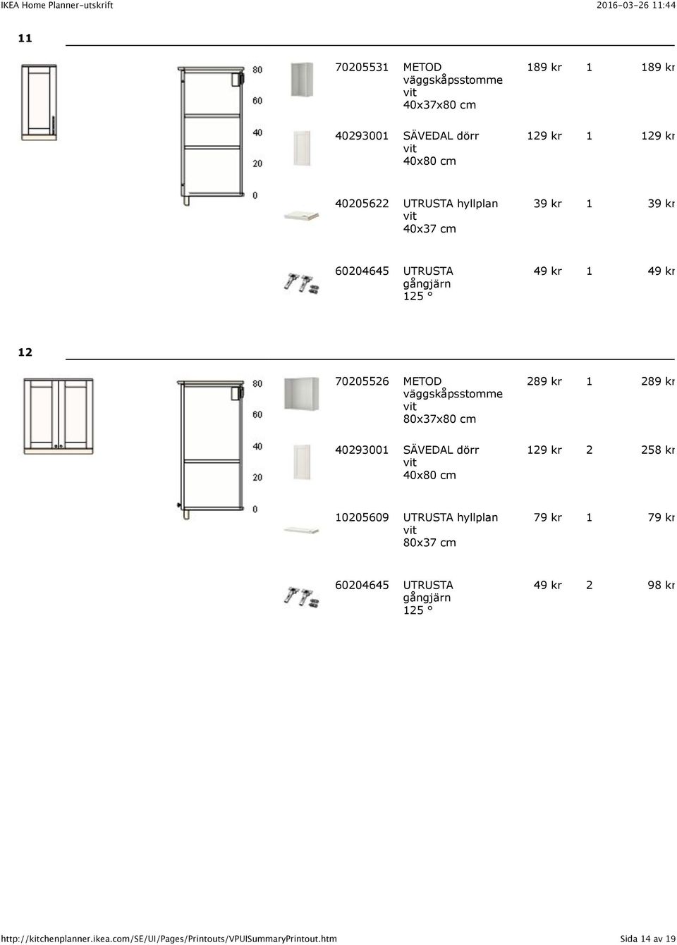 70205526 METOD väggskåpsstomme 80x37x80 cm 289 kr 1 289 kr 40293001 SÄVEDAL dörr 40x80 cm