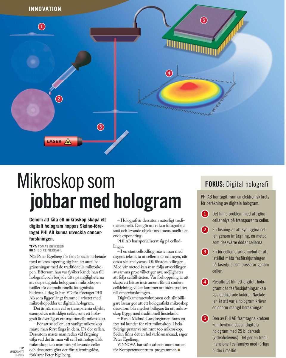 TEXT: TOMAS ERIKSSON BILD: BO REINERDAHL När Peter Egelberg för fem år sedan arbetade med mikroskopering såg han ett antal begränsningar med de traditionella mikroskopen.