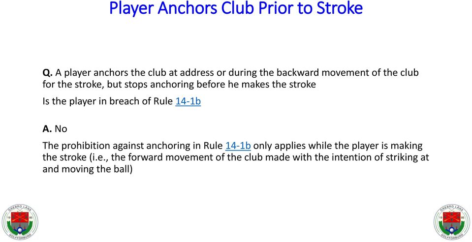 anchoring before he makes the stroke Is the player in breach of Rule 14-1b A.