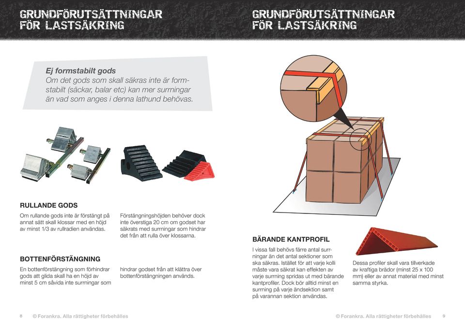 Förstängningshöjden behöver dock inte överstiga 20 cm om godset har säkrats med surrningar som hindrar det från att rulla över klossarna.