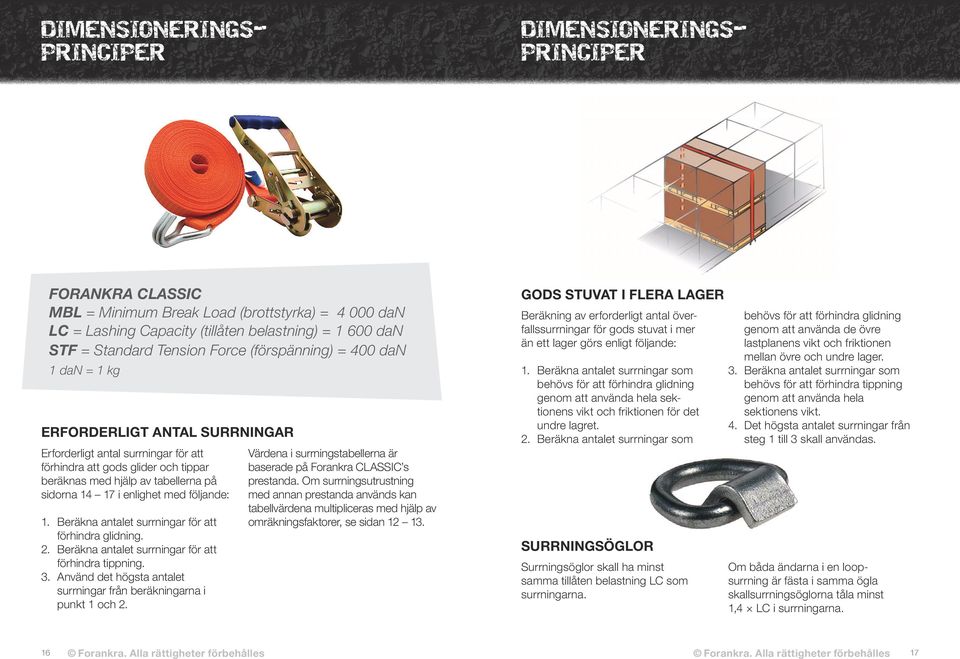 14 17 i enlighet med följande: 1. Beräkna antalet surrningar för att förhindra glidning. 2. Beräkna antalet surrningar för att förhindra tippning. 3.