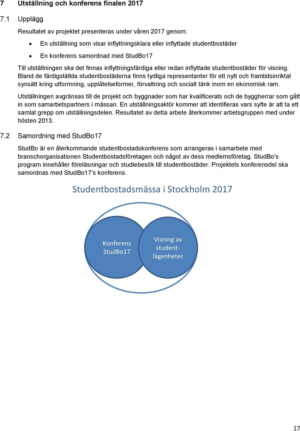 utställningen ska det finnas inflyttningsfärdiga eller redan inflyttade studentbostäder för visning.