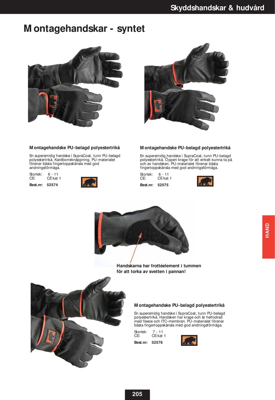 Öppen krage för att enkelt kunna ta på och av handsken. PU-materialet förenar bästa fingertoppskänsla med god andningsförmåga.