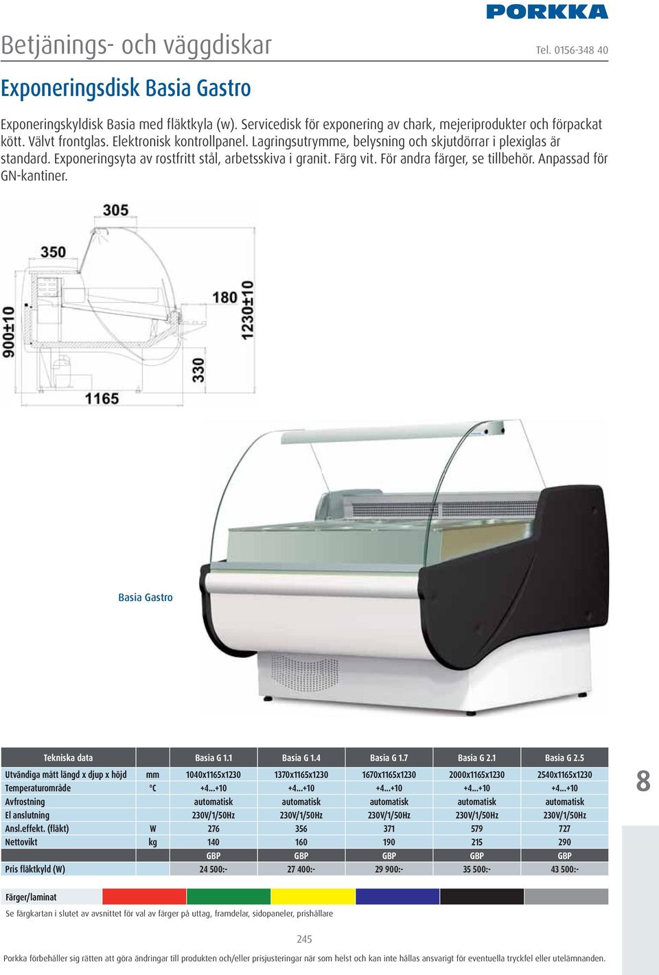 Anpassad för GN-kantiner. Basia Gastro Tekniska data Basia G 1.1 Basia G 1.4 Basia G 1.7 Basia G 2.1 Basia G 2.