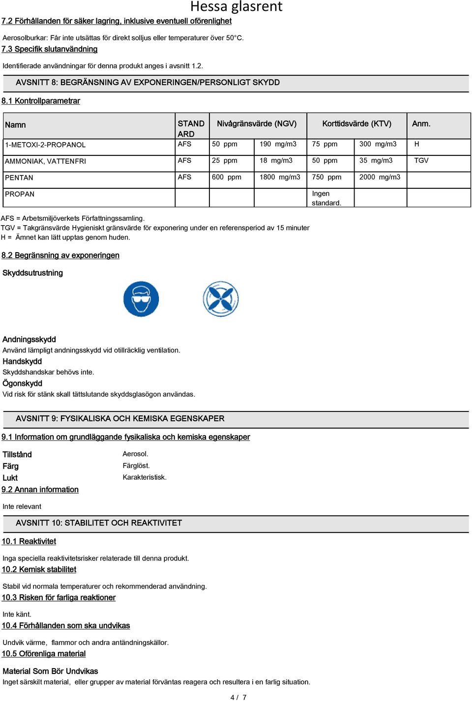 1 Kontrollparametrar Namn STAND Nivågränsvärde (NGV) Korttidsvärde (KTV) Anm.