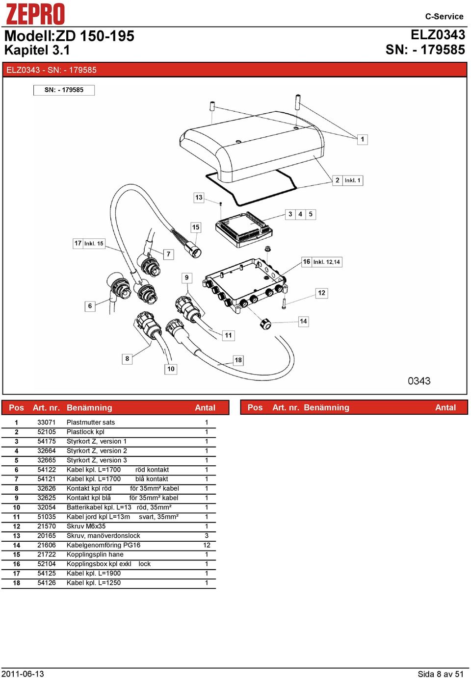 version 6 5 Kabel kpl. L=700 röd kontakt 7 5 Kabel kpl.