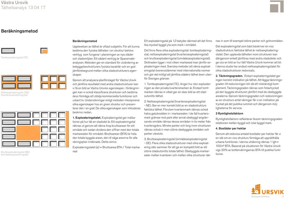 Metoden ger en standard för utvärdering av bebyggelsestrukturers fysiska karaktär och en god jämförelsegrund mellan olika stadsstrukturers egenskaper.
