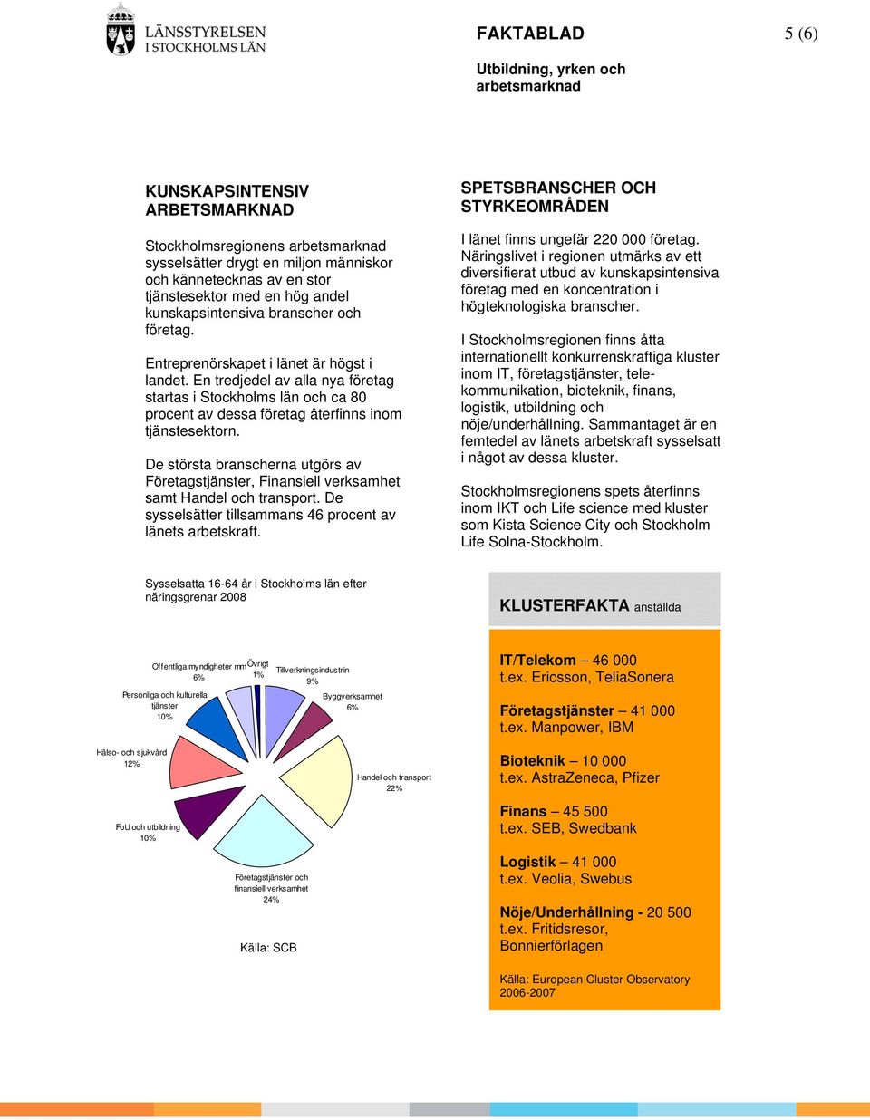 De största branscherna utgörs av Företagstjänster, Finansiell verksamhet samt Handel och transport. De sysselsätter tillsammans 46 procent av länets arbetskraft.