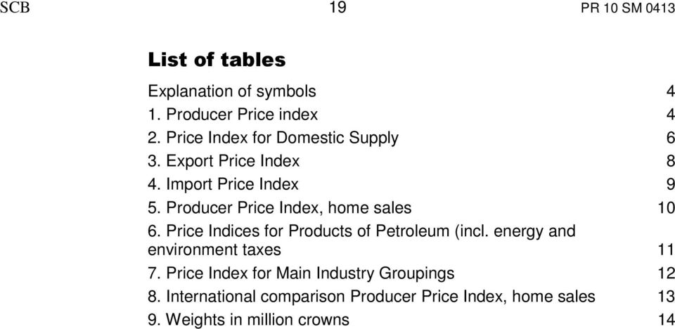 Producer Price Index, home sales 10 6. Price Indices for Products of Petroleum (incl.