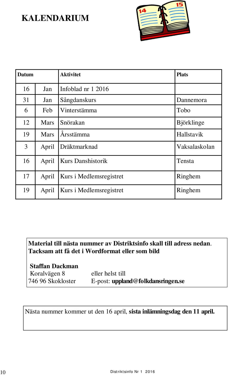 Medlemsregistret Ringhem Material till nästa nummer av Distriktsinfo skall till adress nedan.