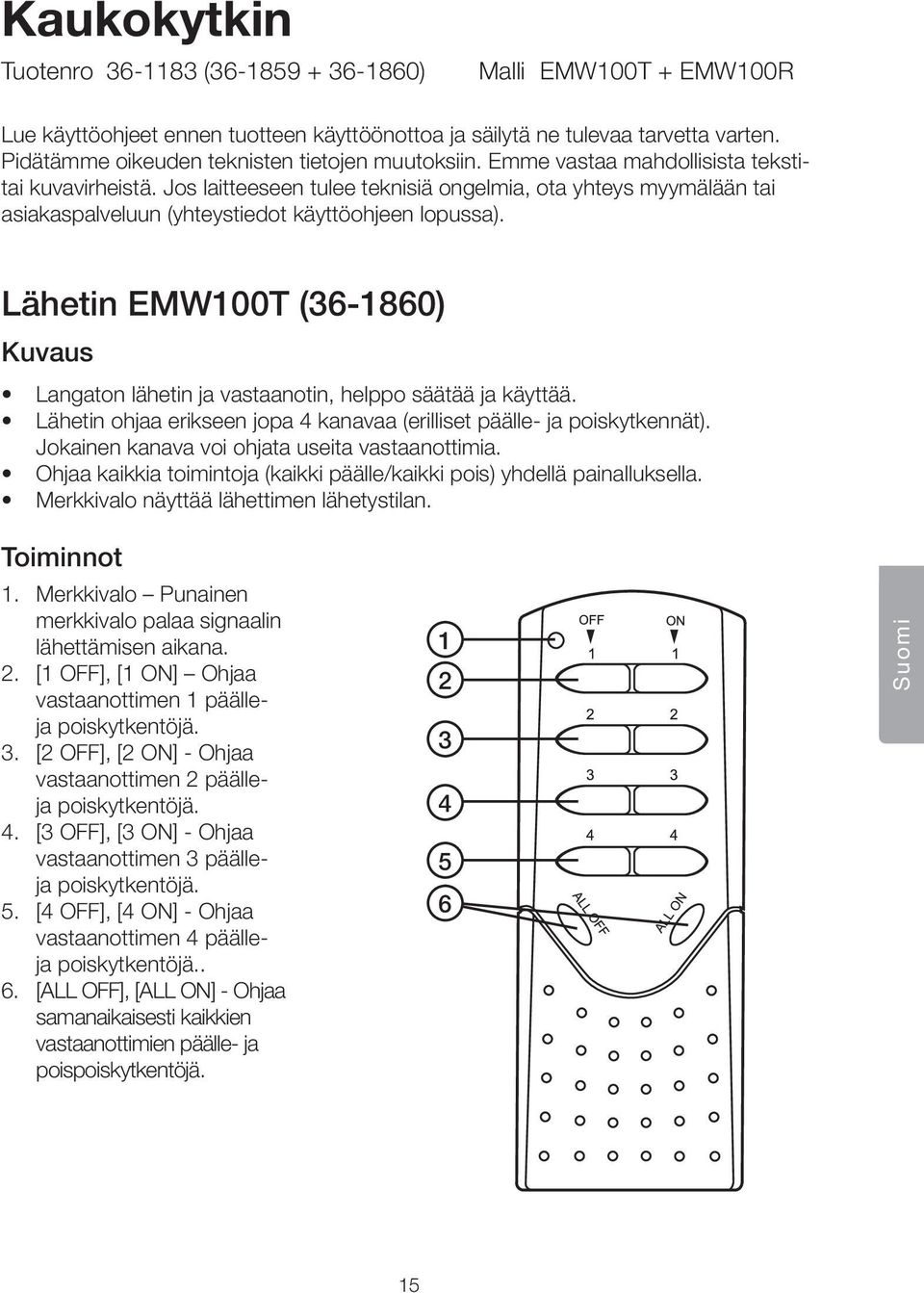 Jos laitteeseen tulee teknisiä ongelmia, ota yhteys myymälään tai asiakaspalveluun (yhteystiedot käyttöohjeen lopussa).