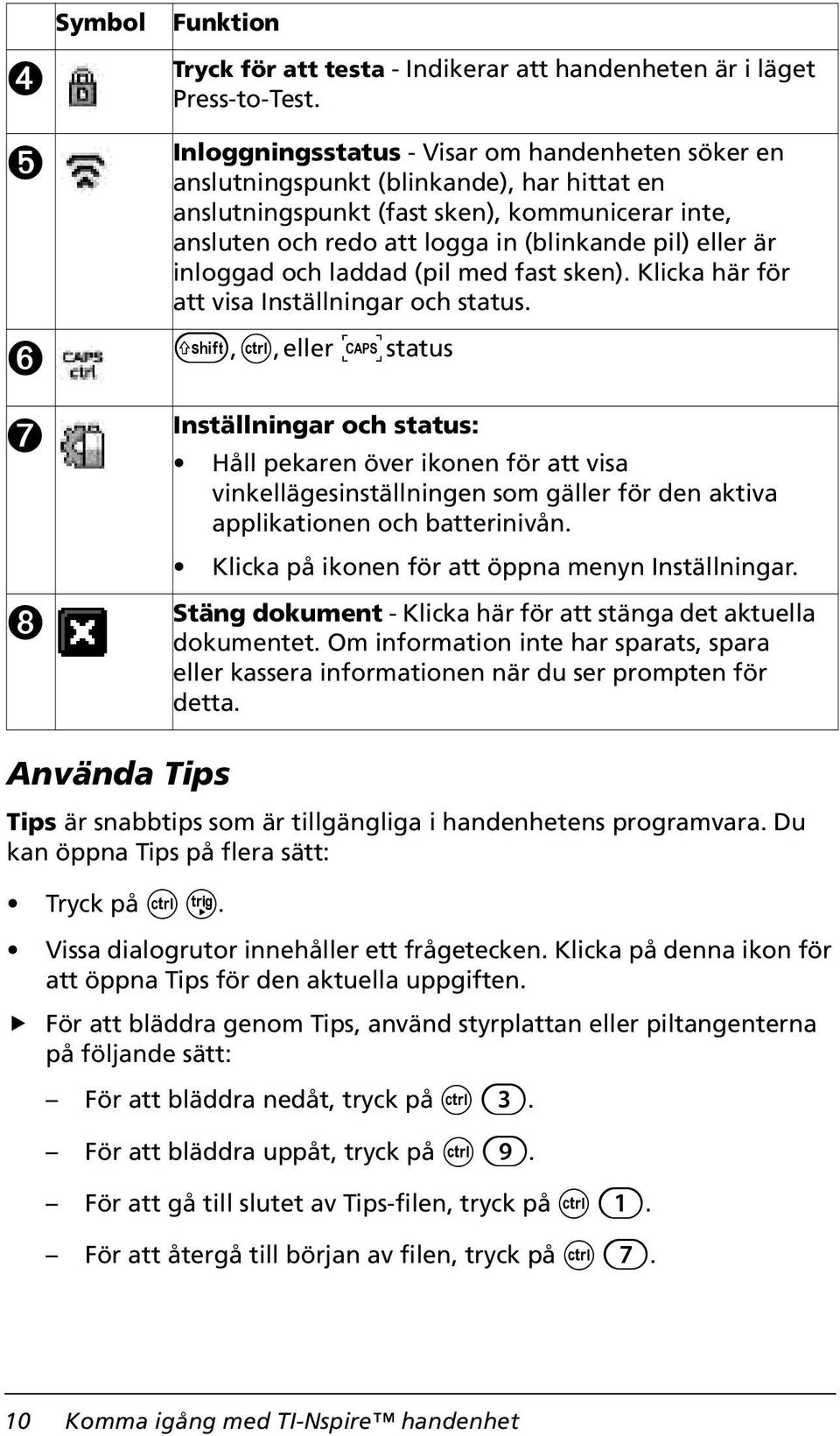 inloggad och laddad (pil med fast sken). Klicka här för att visa Inställningar och status.
