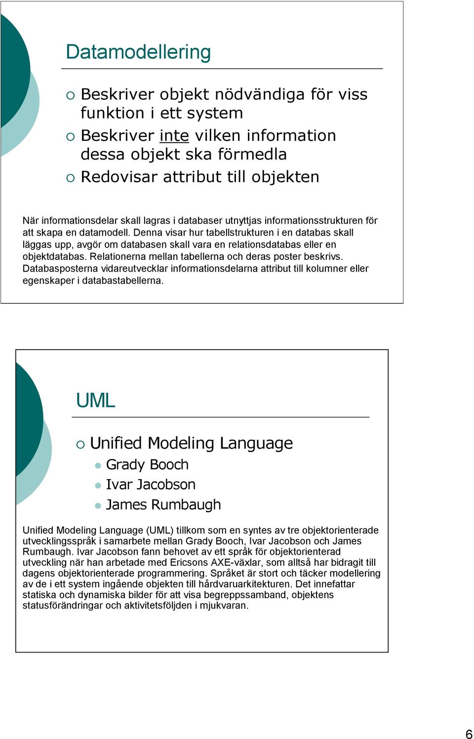Denna visar hur tabellstrukturen i en databas skall läggas upp, avgör om databasen skall vara en relationsdatabas eller en objektdatabas. Relationerna mellan tabellerna och deras poster beskrivs.