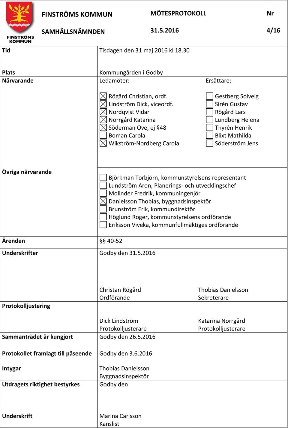 Nordqvist Vidar Norrgård Katarina Söderman Ove, ej 48 Boman Carola Wikström-Nordberg Carola Ersättare: Gestberg Solveig Sirén Gustav Rögård Lars Lundberg Helena Thyrén Henrik Blixt Mathilda