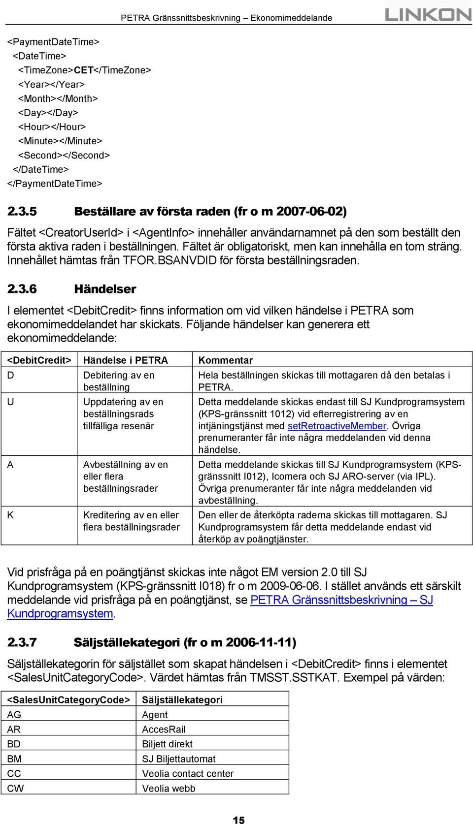 Fältet är obligatoriskt, men kan innehålla en tom sträng. Innehållet hämtas från TFOR.BSANVDID för första beställningsraden. 2.3.