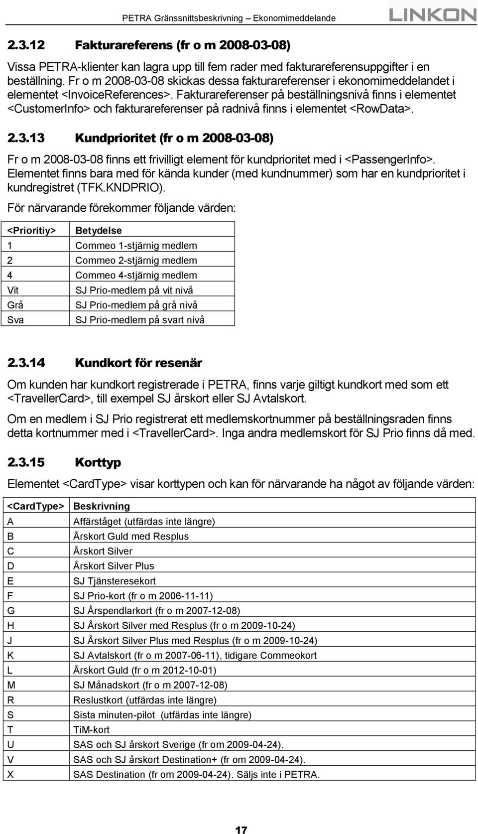 Fakturareferenser på beställningsnivå finns i elementet <CustomerInfo> och fakturareferenser på radnivå finns i elementet <RowData>. 2.3.