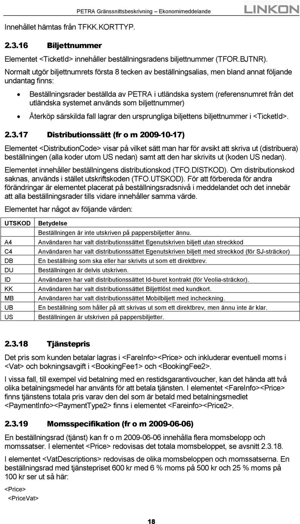 systemet används som biljettnummer) Återköp särskilda fall lagrar den ursprungliga biljettens biljettnummer i <TicketId>. 2.3.