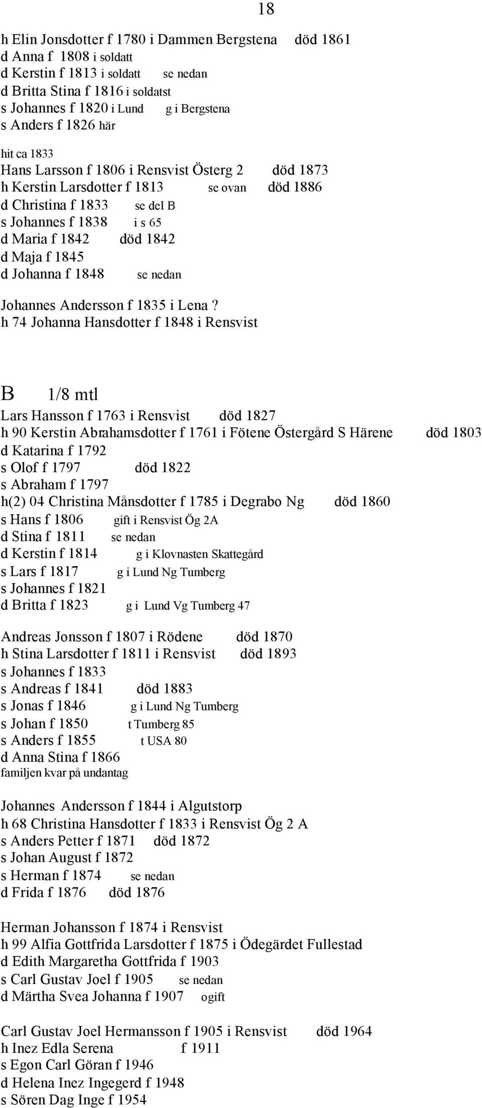 f 1845 d Johanna f 1848 se nedan Johannes Andersson f 1835 i Lena?