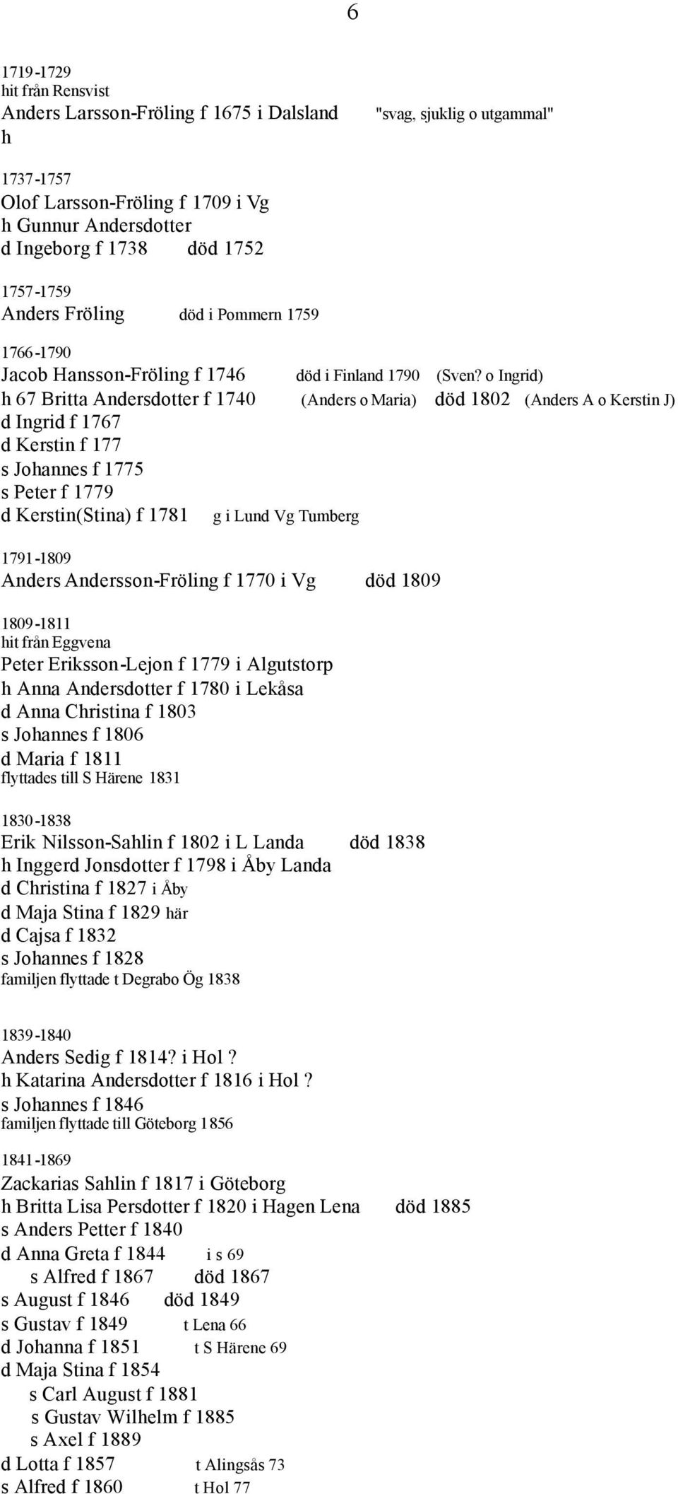 o Ingrid) h 67 Britta Andersdotter f 1740 (Anders o Maria) död 1802 (Anders A o Kerstin J) d Ingrid f 1767 d Kerstin f 177 s Johannes f 1775 s Peter f 1779 d Kerstin(Stina) f 1781 g i Lund Vg Tumberg