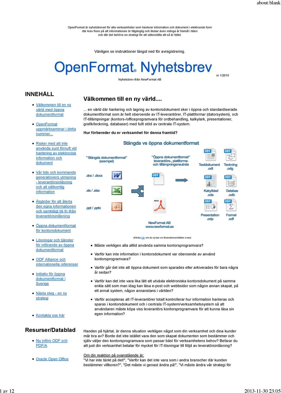 Nyhetsbrev ifrån NewFormat AB nr 1/2010 INNEHÅLL Välkommen till en ny värld 