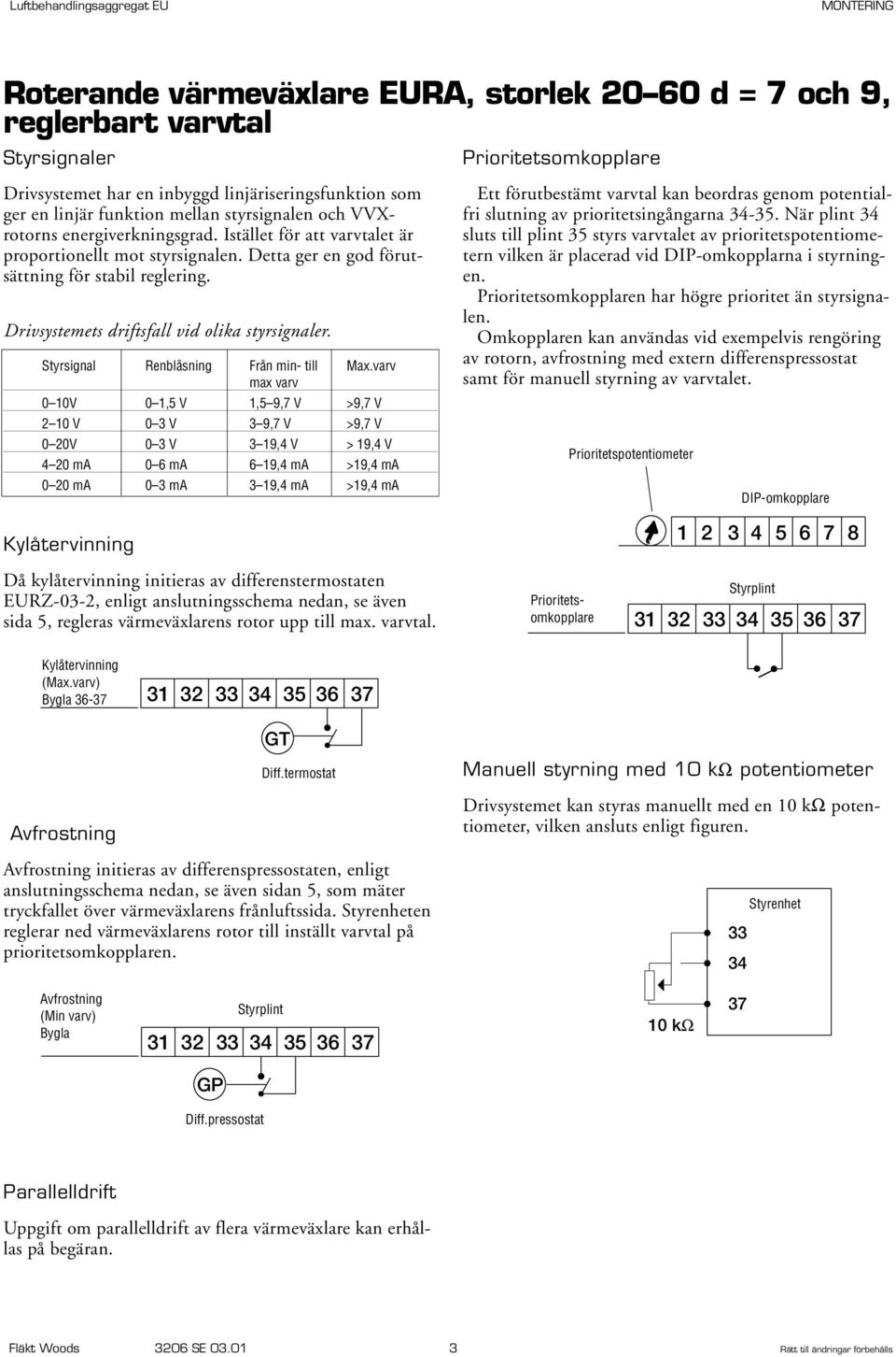 Styrsignal Renblåsning Från min- till Max.