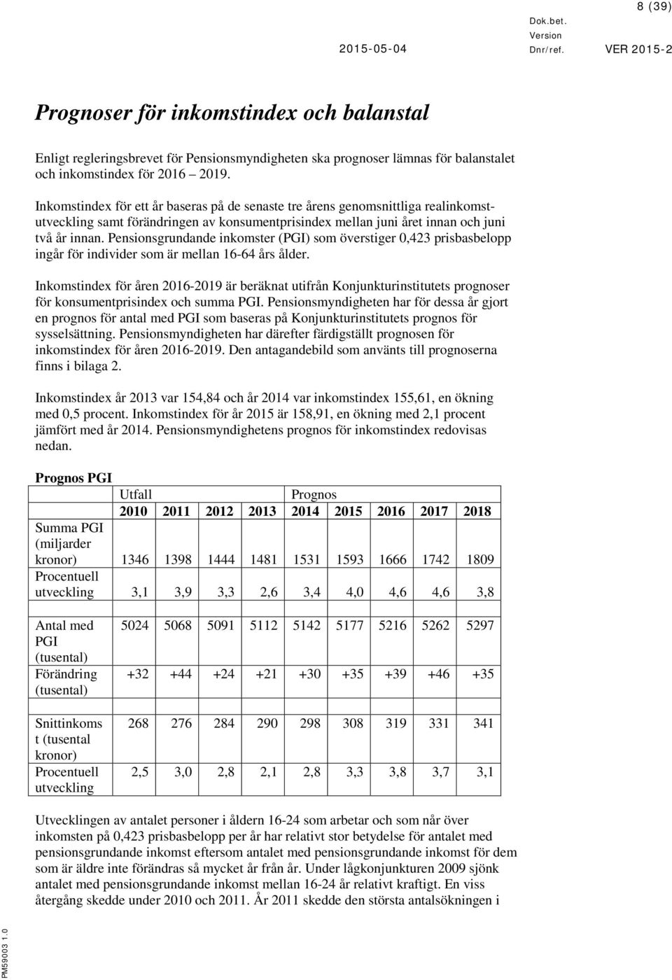 Pensionsgrundande inkomster (PGI) som överstiger 0,423 prisbasbelopp ingår för individer som är mellan 16-64 års ålder.