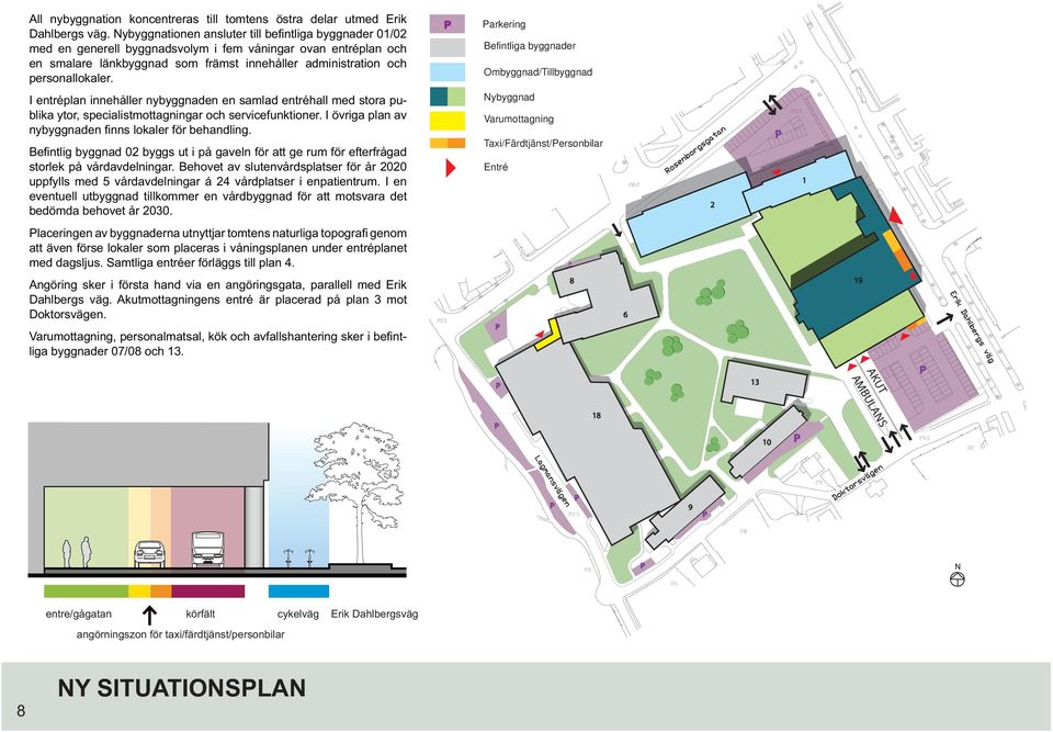 I övriga plan av storlek på vårdavdelningar. Behovet av slutenvårdsplatser för år 2020 uppfylls med 5 vårdavdelningar á 24 vårdplatser i enpatientrum.