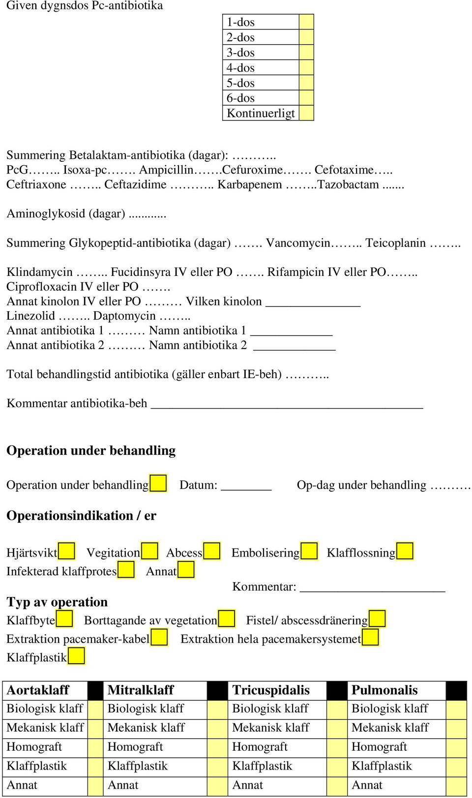 . Ciprofloxacin IV eller PO. Annat kinolon IV eller PO Vilken kinolon Linezolid.. Daptomycin.