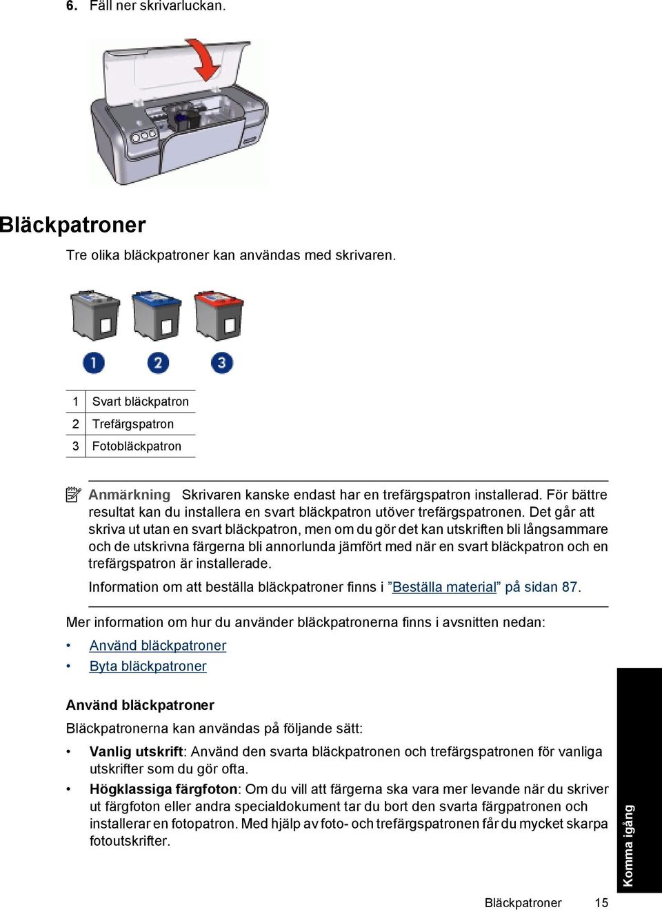 För bättre resultat kan du installera en svart bläckpatron utöver trefärgspatronen.