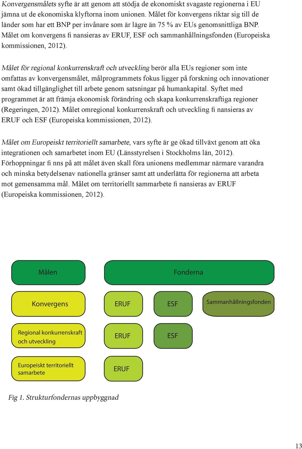 Målet om konvergens fi nansieras av ERUF, ESF och sammanhållningsfonden (Europeiska kommissionen, 2012).