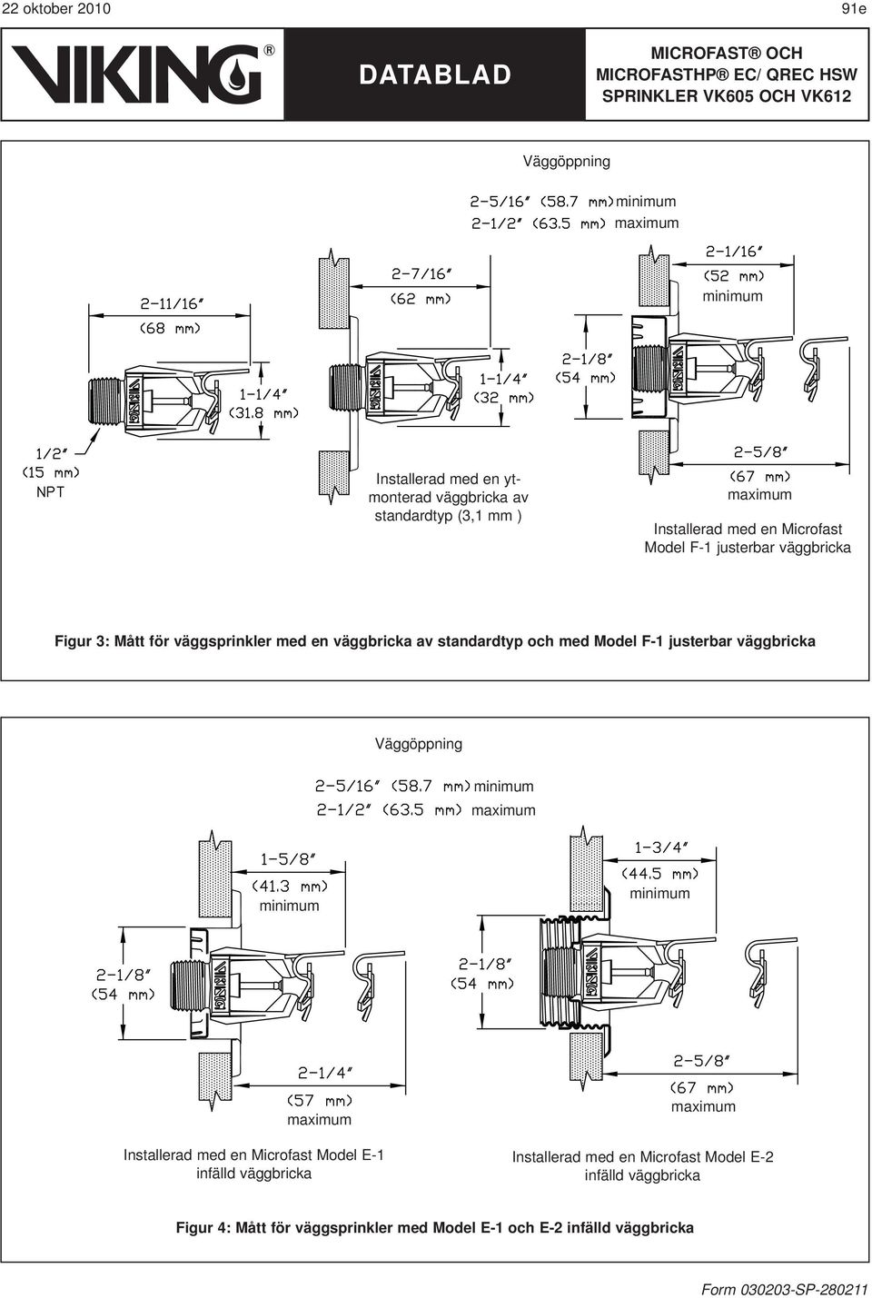 med Model F-1 justerbar väggbricka Väggöppning Installerad med en Microfast Model E-1 infälld väggbricka