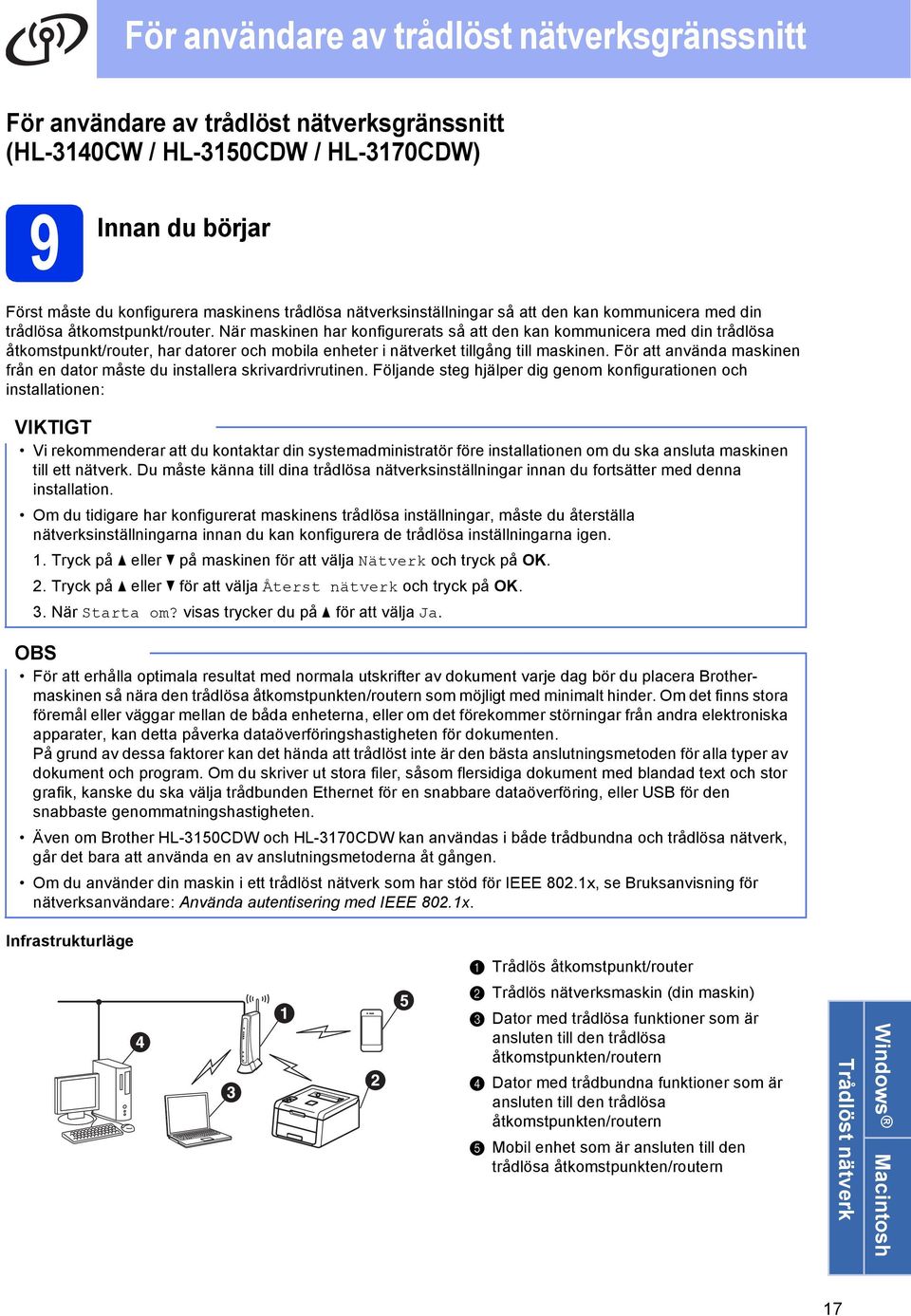 När mskinen hr konfigurerts så tt den kn kommunier med din trådlös åtkomstpunkt/router, hr dtorer oh moil enheter i nätverket tillgång till mskinen.