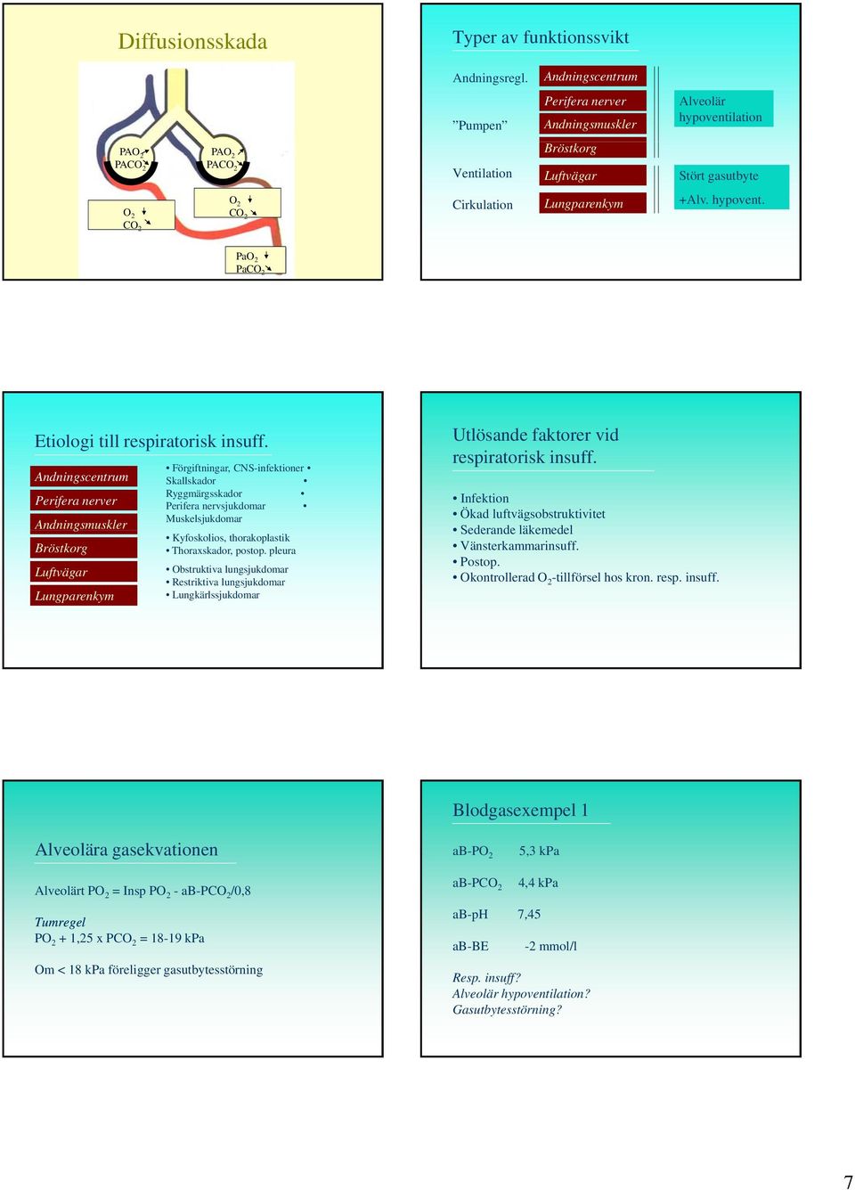 +Alv. hypovent. PaO 2 PaCO 2 Etiologi till respiratorisk insuff.