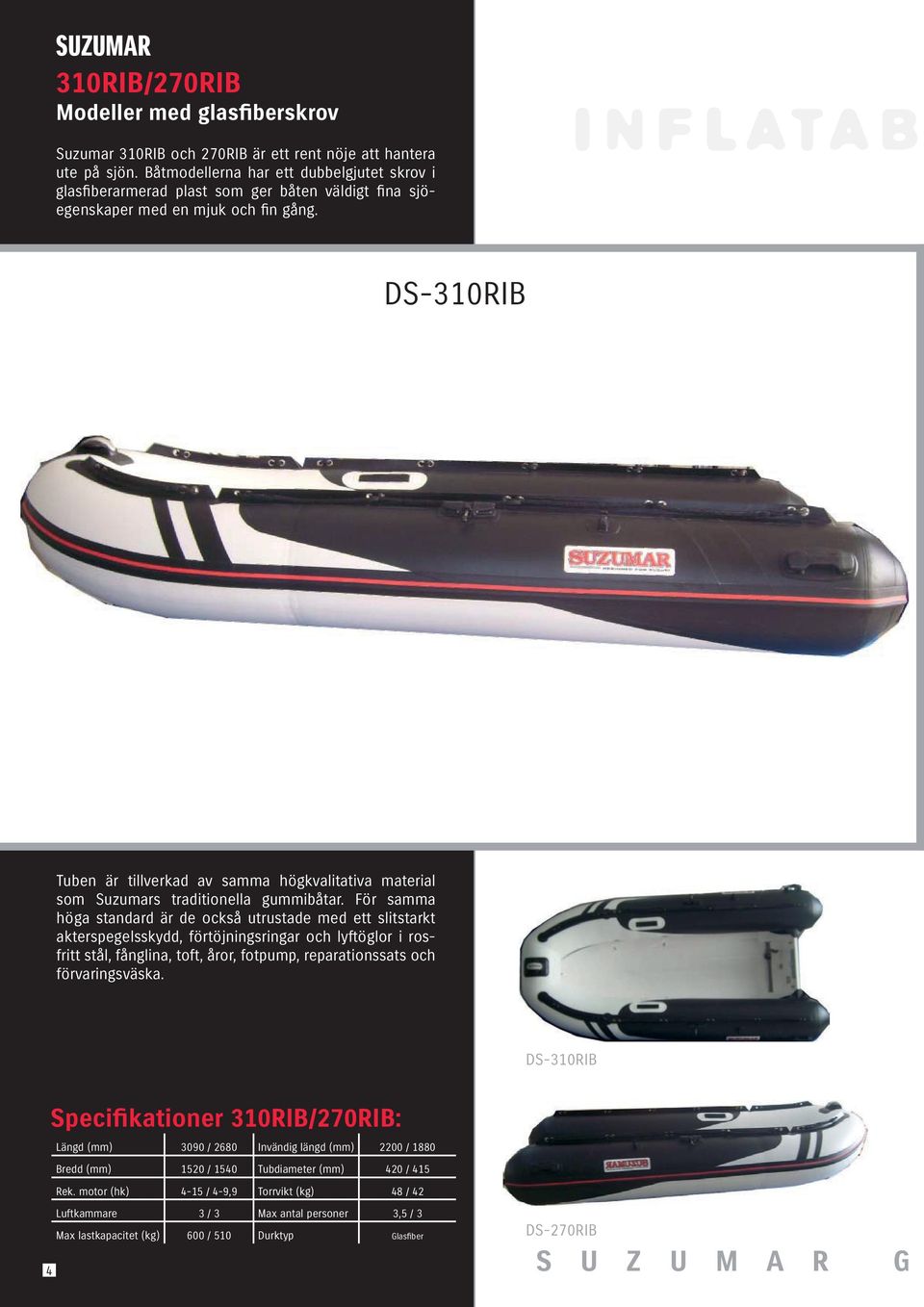 DS-310RIB Tuben är tillverkad av samma högkvalitativa material som Suzumars traditionella gummibåtar.