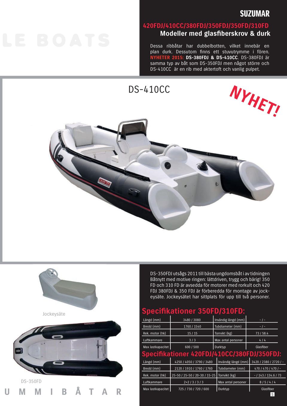 DS-350FDJ utsågs 2011 till bästa ungdomsbåt i av tidningen Båtnytt med motive ringen: lättdriven, trygg och bärig!
