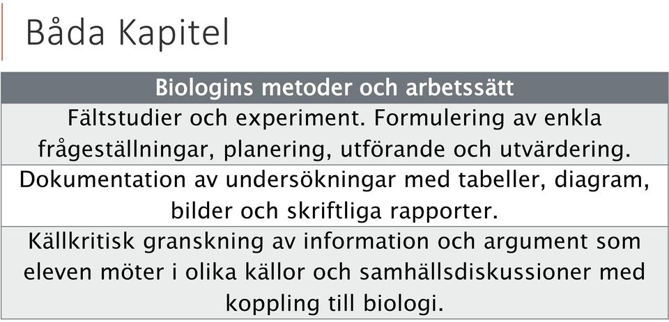 Dokumentation av undersökningar med tabeller, diagram, bilder och skriftliga rapporter.