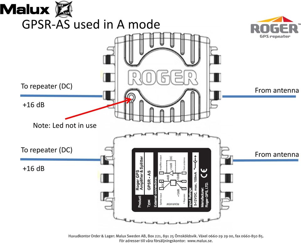 +16 db Note: Led not in use