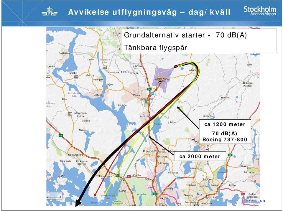 Tänkbara flygspår ca 1200 meter 70