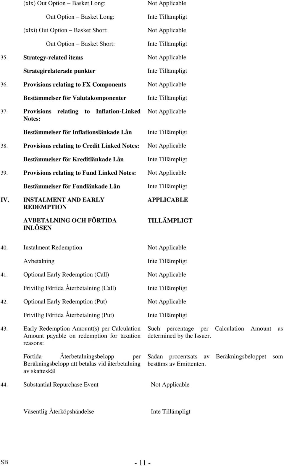 Provisions relating to Inflation-Linked Notes: Bestämmelser för Inflationslänkade Lån Not Applicable 38.